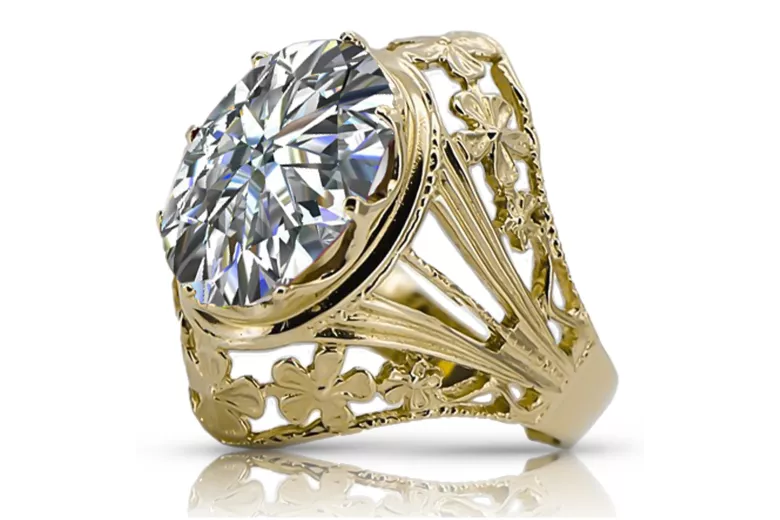 Anneau Zircon Or jaune 8 carats Artisanat vintage vrc031x-zi Art Deco Bijoux de l’URSS, style russe